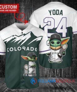 CO Rockies Baby Yoda Star Wars Mandalorian Trophy Baseball Jersey Green