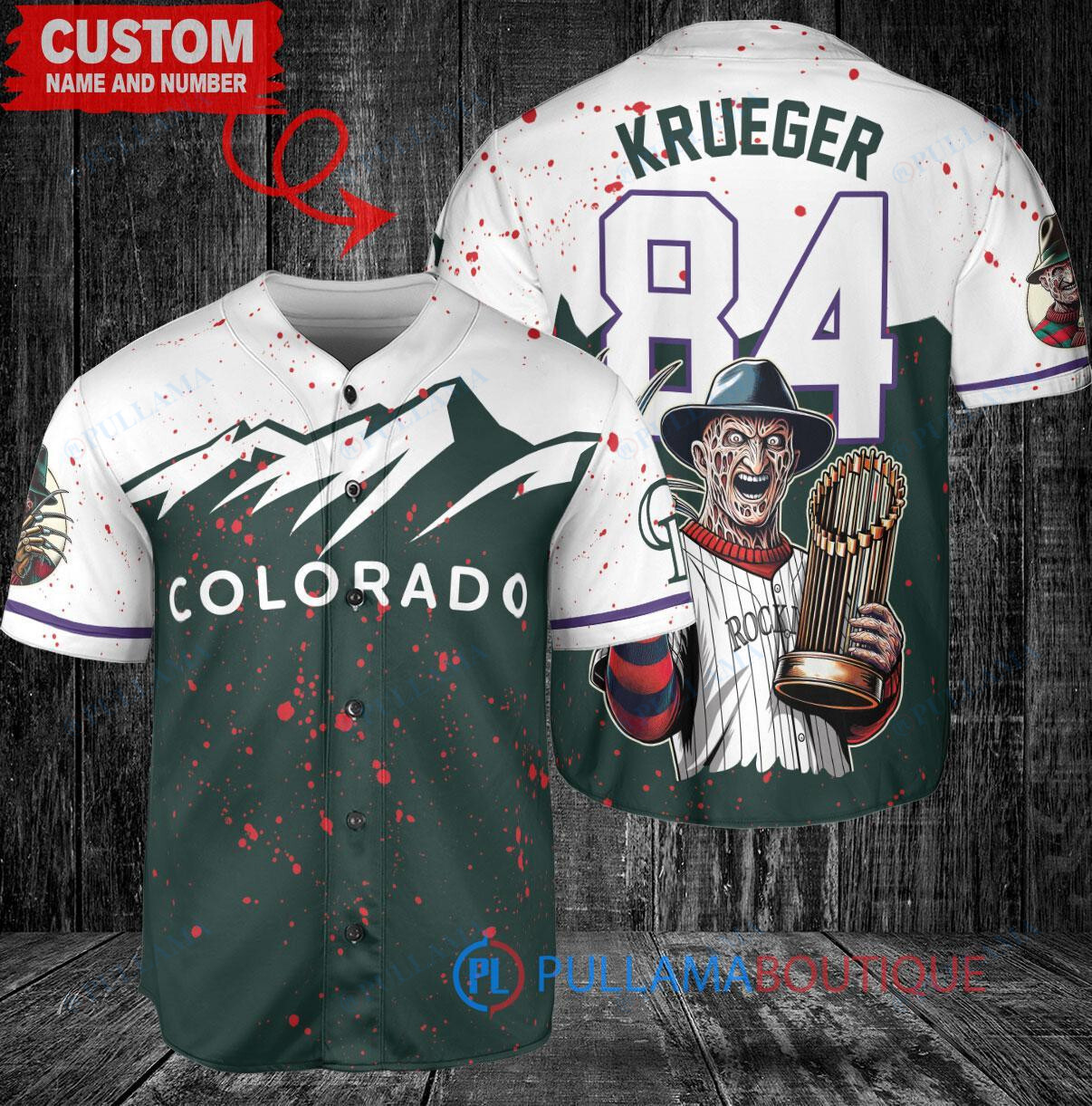 Cincinnati Reds Freddy Krueger Halloween World Series Trophy Baseball Jersey Gray