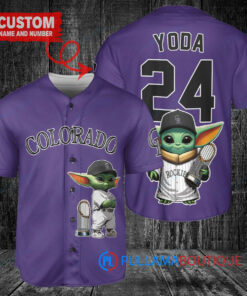 Colorado Rockies Baby Yoda Star Wars Mandalorian Baseball Jersey Purple