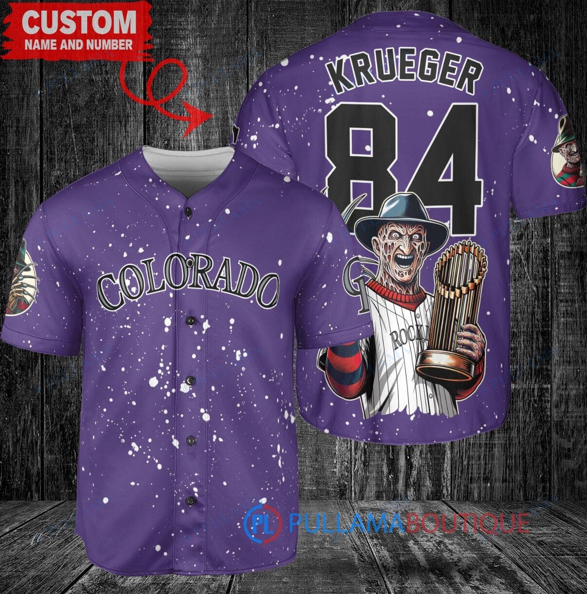 LA Angels Freddy Krueger Halloween World Series Trophy Baseball Jersey Cream