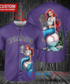 Colorado Rockies x Ariel Mermaid with Trophy Custom Baseball Jersey Purple