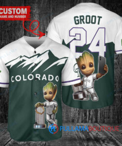 Colorado Rockies x Baby Groot Marvel Guardians Of The Galaxy with Trophy Custom Baseball Jersey Green