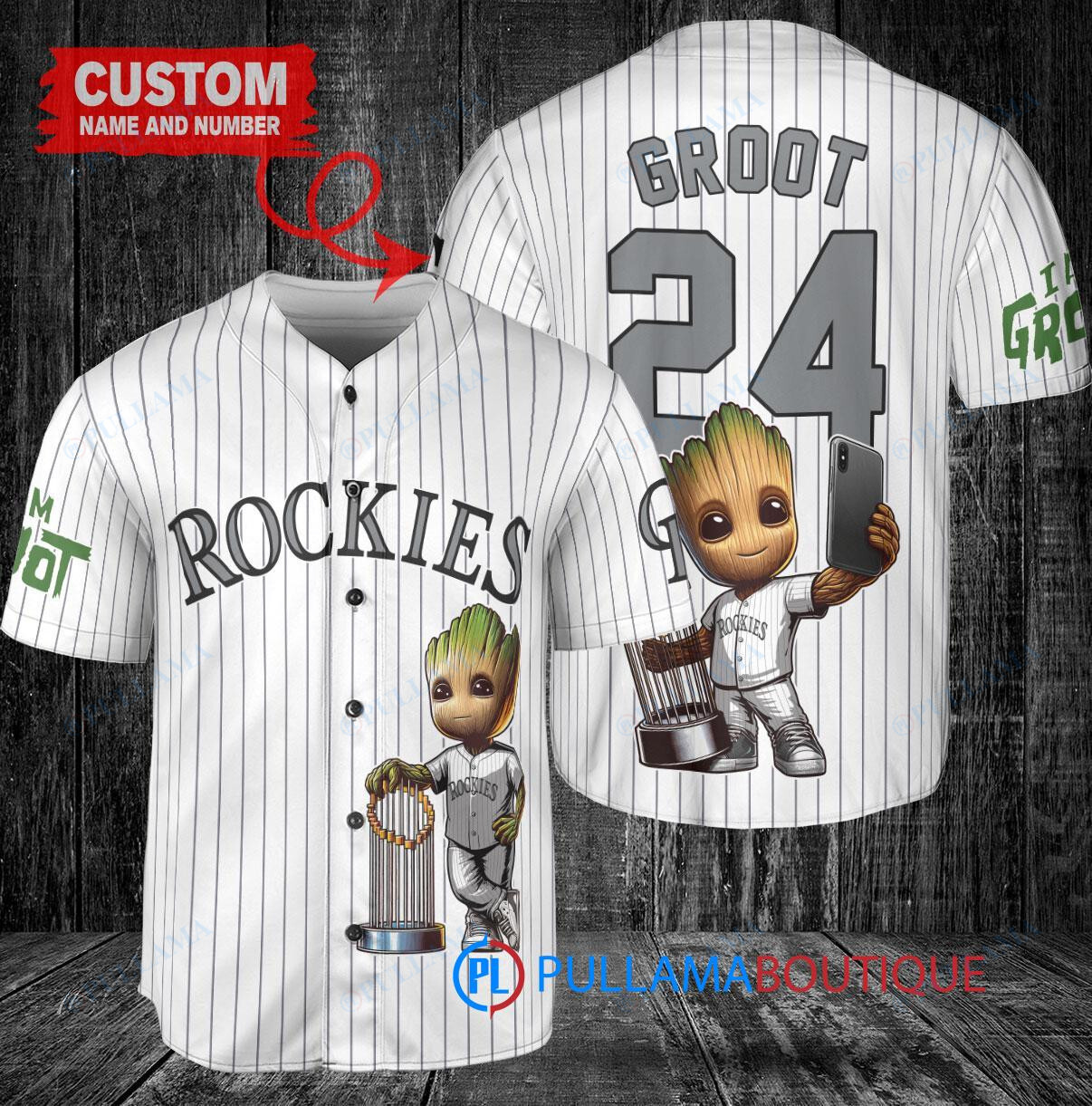 Milwaukee Brewers x Baby Groot Marvel Guardians Of The Galaxy with Trophy Custom Baseball Jersey Navy