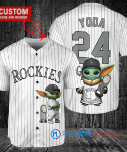 Colorado Rockies x Baby Yoda Star Wars The Mandalorian with Trophy Custom Baseball Jersey White