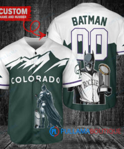 Colorado Rockies x DC Comics Batman The Dark Knight with Trophy Custom Baseball Jersey Green