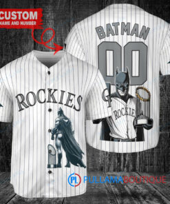 Colorado Rockies x DC Comics Batman The Dark Knight with Trophy Custom Baseball Jersey White