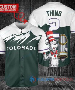 Colorado Rockies x Dr Seuss with World Series Trophy Custom Baseball Jersey Green