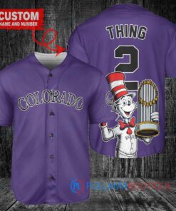 Colorado Rockies x Dr Seuss with World Series Trophy Custom Baseball Jersey Purple