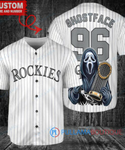 Colorado Rockies x Ghostface Scream Halloween Halloween with World Series Trophy Custom Baseball Jersey White