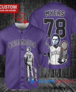 Colorado Rockies x Halloween Michael Myers with Trophy Custom Baseball Jersey Purple