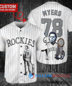 Colorado Rockies x Halloween Michael Myers with Trophy Custom Baseball Jersey White