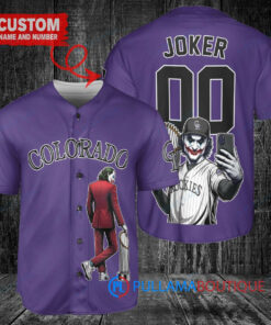 Colorado Rockies x Joker DC Comics with Trophy Custom Baseball Jersey Purple