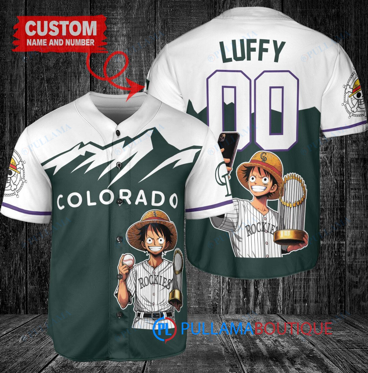 Seattle Mariners x Luffy One Piece with Trophy Custom Baseball Jersey Aqua