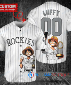 Colorado Rockies x Luffy One Piece with Trophy Custom Baseball Jersey White