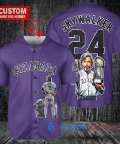 Colorado Rockies x Luke Skywalker Star Wars with Trophy Custom Baseball Jersey Purple