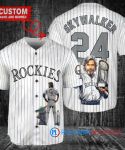 Colorado Rockies x Luke Skywalker Star Wars with Trophy Custom Baseball Jersey White