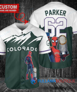 Colorado Rockies x Marvel Spiderman with Trophy Custom Baseball Jersey Green