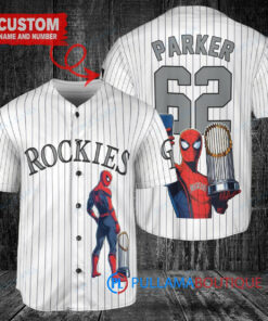 Colorado Rockies x Marvel Spiderman with Trophy Custom Baseball Jersey White