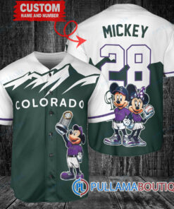 Colorado Rockies x Mickey and Minnie with Trophy Baseball Jersey Green