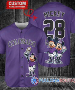 Colorado Rockies x Mickey and Minnie with Trophy Baseball Jersey Purple