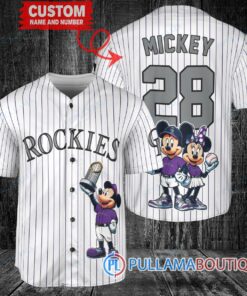 Colorado Rockies x Mickey and Minnie with Trophy Baseball Jersey White