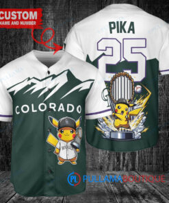 Colorado Rockies x Pikachu Pokemon with Trophy Custom Baseball Jersey Green