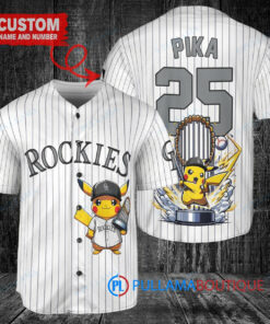 Colorado Rockies x Pikachu Pokemon with Trophy Custom Baseball Jersey White