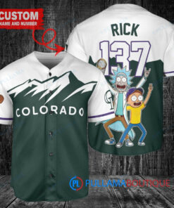 Colorado Rockies x Rick and Morty with Trophy Custom Baseball Jersey Green