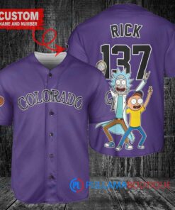 Colorado Rockies x Rick and Morty with Trophy Custom Baseball Jersey Purple