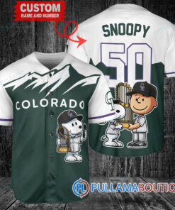 Colorado Rockies x Snoopy and Charlie Brown with Trophy Baseball Jersey Green