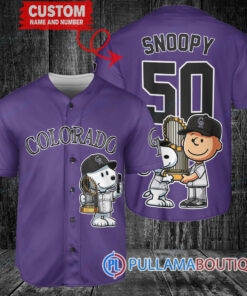 Colorado Rockies x Snoopy and Charlie Brown with Trophy Baseball Jersey Purple