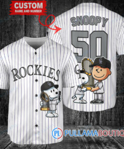 Colorado Rockies x Snoopy and Charlie Brown with Trophy Baseball Jersey White