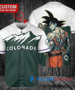 Colorado Rockies x Son Goku Kakarot Super Saiyan Dragon Ball Z with Trophy Baseball Jersey Green