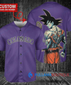 Colorado Rockies x Son Goku Kakarot Super Saiyan Dragon Ball Z with Trophy Baseball Jersey Purple