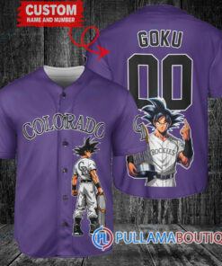 Colorado Rockies x Son Goku Kakarot Super Saiyan Dragon Ball Z with Trophy Baseball Jersey Purple V2