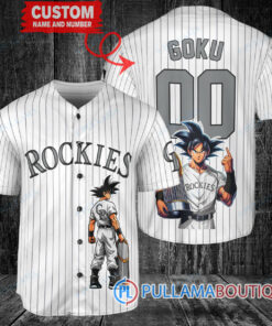 Colorado Rockies x Son Goku Kakarot Super Saiyan Dragon Ball Z with Trophy Baseball Jersey White V2