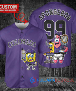 Colorado Rockies x SpongeBob SquarePants with Trophy Custom Baseball Jersey Purple