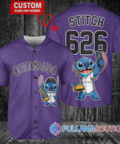 Colorado Rockies x Stitch with Trophy Baseball Jersey Purple