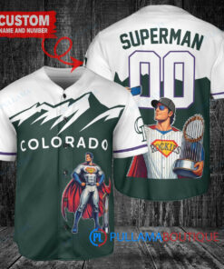 Colorado Rockies x Superman DC Comics with Trophy Custom Baseball Jersey Green