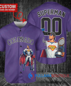 Colorado Rockies x Superman DC Comics with Trophy Custom Baseball Jersey Purple