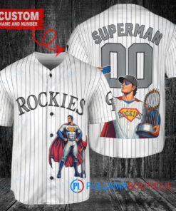 Colorado Rockies x Superman DC Comics with Trophy Custom Baseball Jersey White