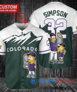 Colorado Rockies x The Simpsons Bart Simpson, Homer Simpson, Lisa Simpson with Trophy Custom Baseball Jersey Green