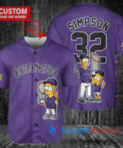 Colorado Rockies x The Simpsons Bart Simpson, Homer Simpson, Lisa Simpson with Trophy Custom Baseball Jersey Purple