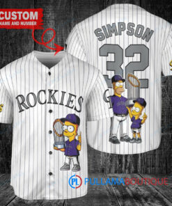 Colorado Rockies x The Simpsons Bart Simpson, Homer Simpson, Lisa Simpson with Trophy Custom Baseball Jersey White