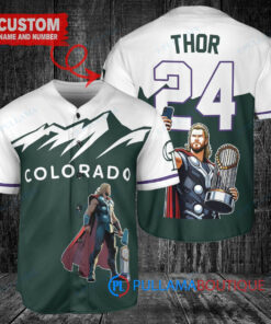 Colorado Rockies x Thor Marvel with Trophy Custom Baseball Jersey Green