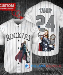 Colorado Rockies x Thor Marvel with Trophy Custom Baseball Jersey White