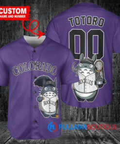 Colorado Rockies x Totoro Studio Ghibli with Trophy Custom Baseball Jersey Purple