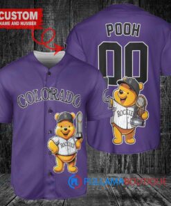 Colorado Rockies x Winnie the Pooh with Trophy Custom Baseball Jersey Purple