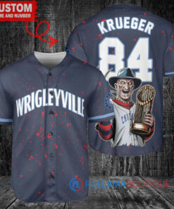 Cubs x Freddy Krueger Halloween World Series Trophy Custom Jersey – Navy