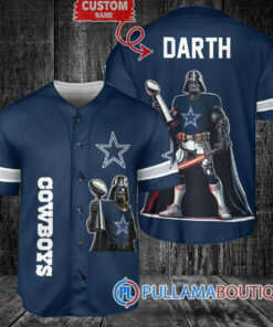 Dallas Cowboys x Darth Vader Star Wars with Trophy Custom Baseball Jersey Navy